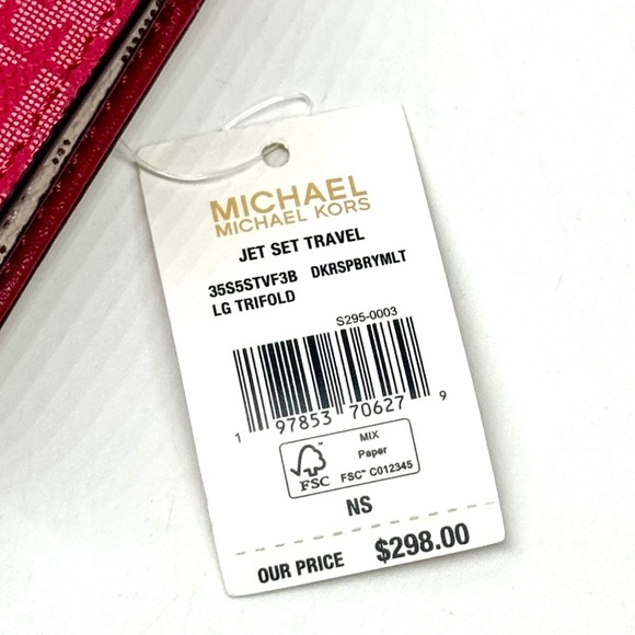 Michael Kors Large Jet Set Travel Logo Trifold Wallet - Dark Raspberry Multi - Picture 7 of 7